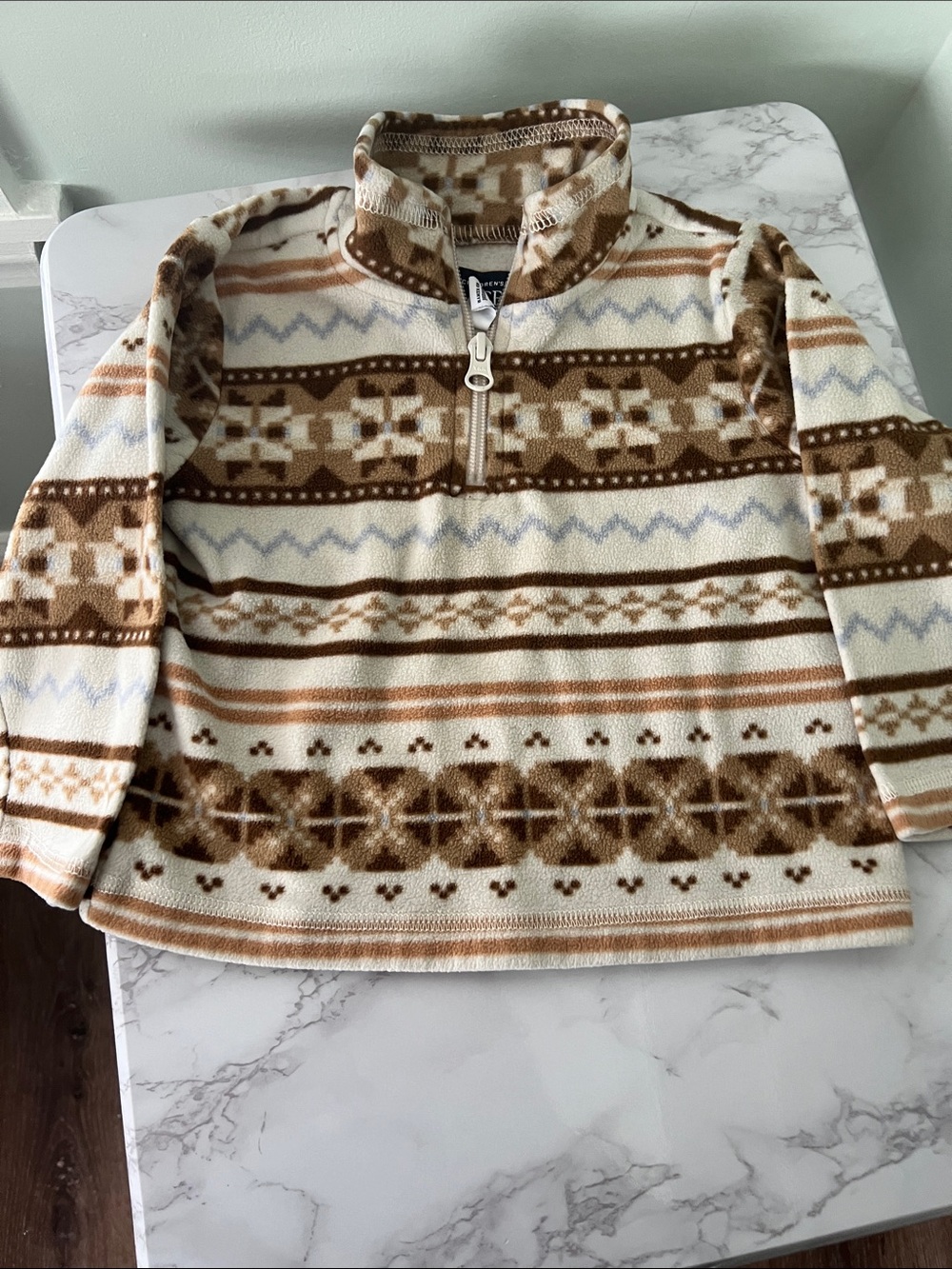 The Children's Place Cream and Brown Patterned Fleece Pullover